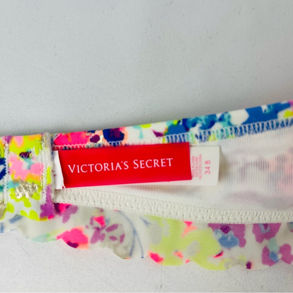 Victoria's Secret Fabulous Padded Ruffle Trim Scalloped Colorful Bikini Top 34B - Picture 6 of 13